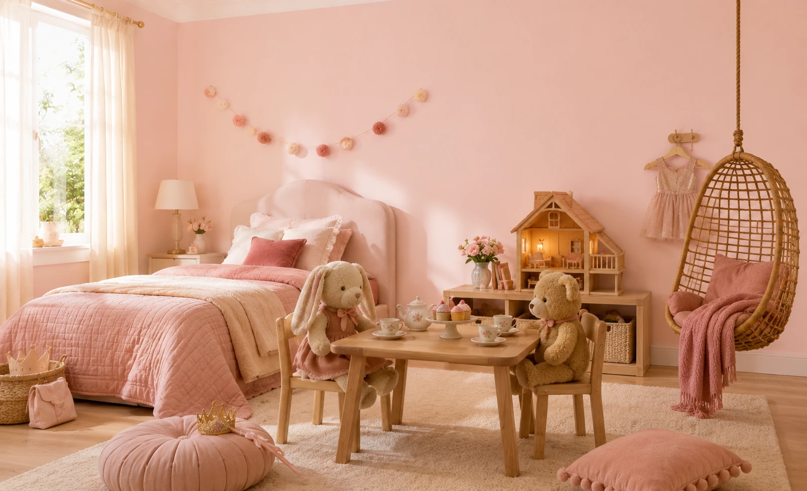 Little girl's room painted in soft pink by Time Paints, the Dream Palace tale