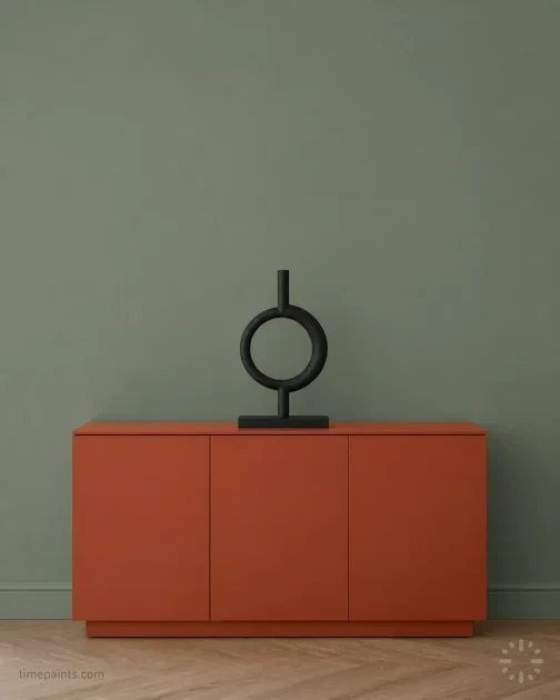 Color wheel emphasizing a complementary scheme with opposing paint tones